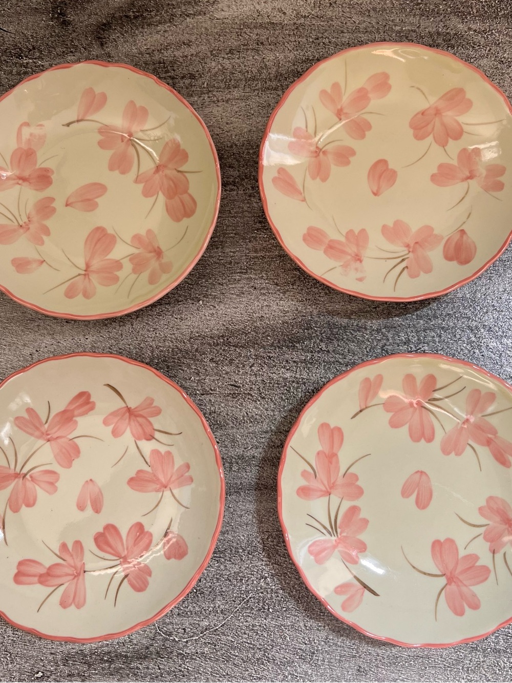 Set of 4 vintage Japanese hand-painted ceramic 5” bread or dessert small plates